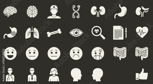 Medical Icons Set: Health, Anatomy, Emotions, and People Vector Graphics