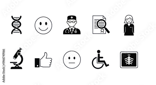 Medical Icons Set: DNA, Doctor, Microscope, X-ray, People