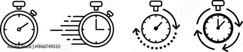 Set of Stopwatch Vector Icons Representing Speed Fast Delivery Chronometer Time Management Countdown And Racing Outline Symbols For Business Performance