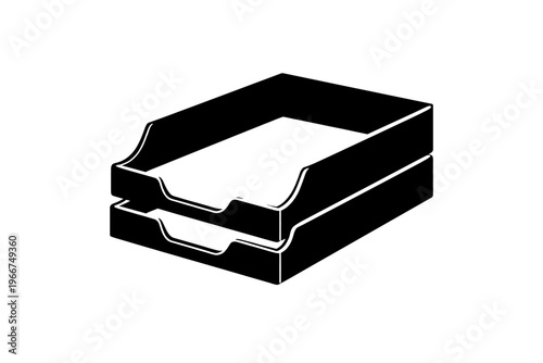 Professional Two-Tier Stackable Paper Tray Desk Organizer Icon - Essential Document Holder for Office & Home Workspace Productivity - Sleek Black Silhouette Vector Illustration for Efficient Paper Man