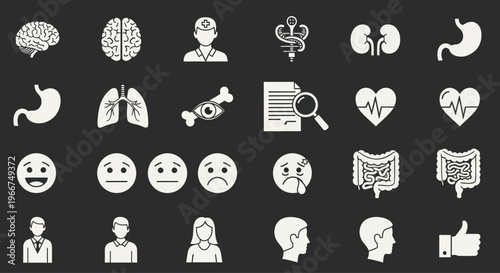Medical Icons Set: Health, Anatomy, Emotions, Doctors, Diagnosis, Human Body
