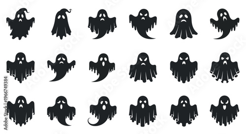 Collection of various ghost icons, perfect for Halloween and spooky themes