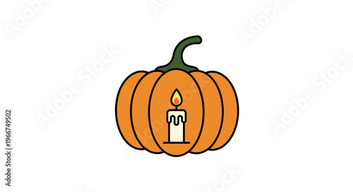Simple illustration of a carved pumpkin with a lit candle inside, perfect for Halloween themes