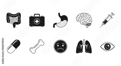 Medical Icons Set: Health, Anatomy, and Care Symbols