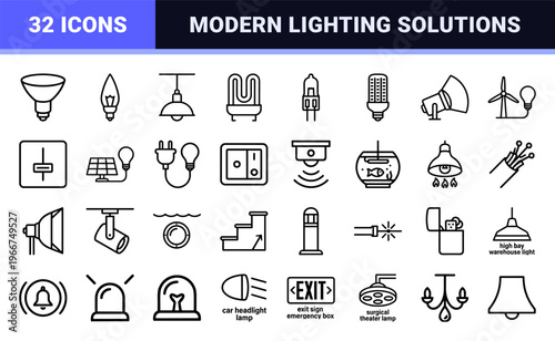 Electric Light Bulb and Illumination Hardware Minimalist Monoline Geometric Line Art for Sustainable Energy and Creative Idea Concepts