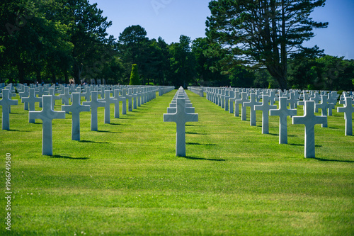 Rows of white marble crosses at Normandy American Cemetery