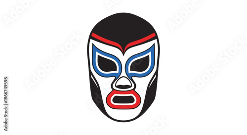 Vibrant and bold wrestling mask illustration, showcasing traditional folk art design with striking colors and strong graphic lines, perfect for cultural or sports-related projects