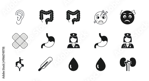 Medical Icons Set: Health, Illness, and Healthcare Professionals