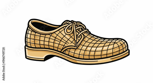Golden shoe with a grid pattern and laces, on white background
