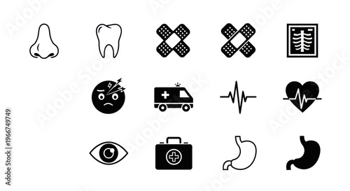 Medical Icons Set: Health, Care, and Emergency Symbols