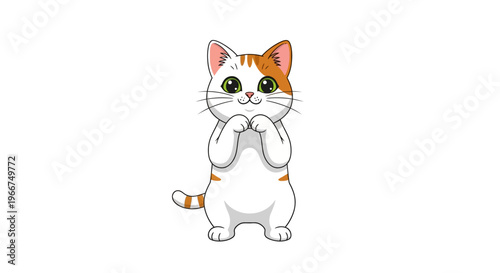 Charming and lovable cartoon cat illustration with distinct orange and white fur, featuring bright green eyes and a sweet, gentle demeanor on a clean background