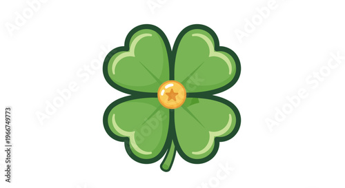 Lucky four-leaf clover with a golden star in the center, symbolizing good fortune and luck, isolated on a white background