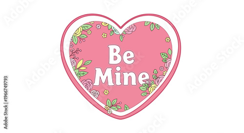 Heart-shaped graphic with 'Be Mine' text and floral accents for Valentine's Day or romantic occasions