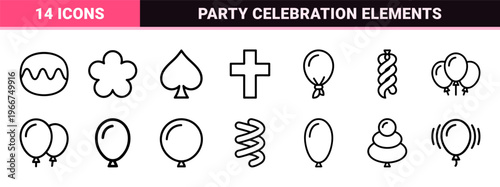 Festive Celebration Balloon Outline Elements for Event Planning and Party Design in Minimalist Geometric Line Art Aesthetic