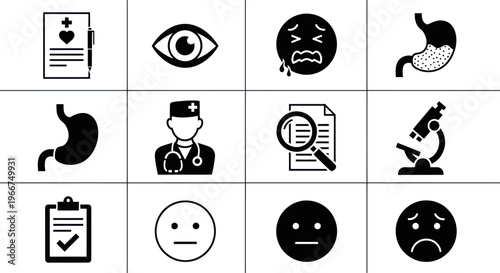 Medical Icons Set: Health, Diagnosis, Emotions, and Doctor Symbols