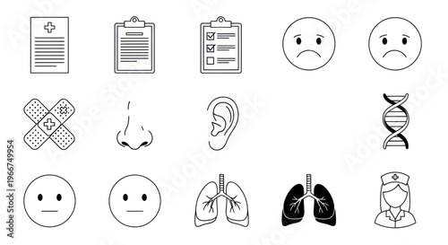 Medical Icons Set: Health, Diagnosis, Emotions, Anatomy, Genetics, Nurse