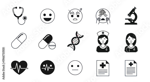 Medical Icons Set: Health, Science, Emotions, and Healthcare Professionals