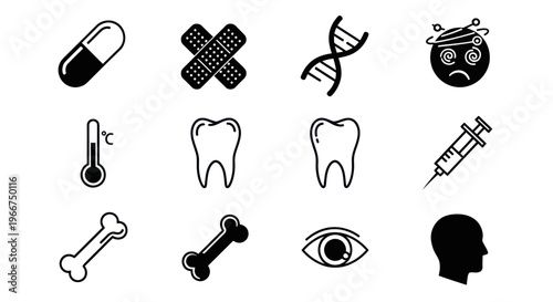 Medical Icons Set: Health, Science, and Body Parts - Vector Graphics