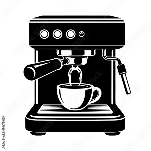 Professional Black and White Espresso Machine Vector Icon, Ideal for Coffee Enthusiasts & Baristas Brewing Fresh, Rich Coffee. Perfect for Cafes, Home Kitchens, and Digital Designs Seeking a Classic C