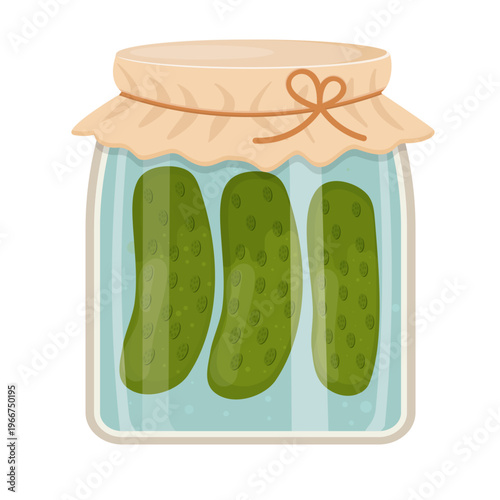 Pickled Cucumber Jar Flat Vector Illustration