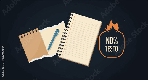 Open spiral notebook with pen and torn paper on a dark background