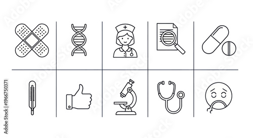 Medical Icons Set: Healthcare, Science, and Treatment Symbols