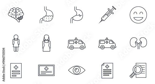 Medical Icons Set: Healthcare, Diagnosis, Treatment, and Wellness Symbols