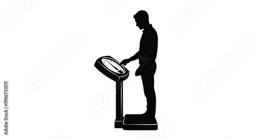 Man standing on a body fat scale for fitness measurement and health assessment purposes daily