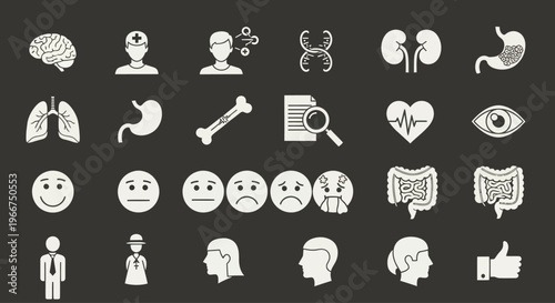 Medical Icons Set: Human Anatomy, Health, and Emotions