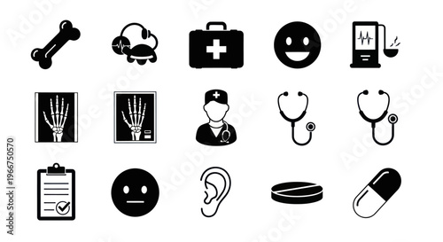 Medical Icons Set: Healthcare, Diagnostics, and Wellness Symbols