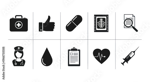 Medical Icons Set: Healthcare, First Aid, Health, Medicine, Science, Technology