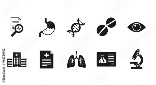 Medical Icons Set: Healthcare, Science, Anatomy, and Technology Symbols