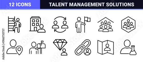 Human Resources and Recruitment Outline Icons. Minimalist Monoline Geometric Line Art for Corporate Talent Management and Hiring.