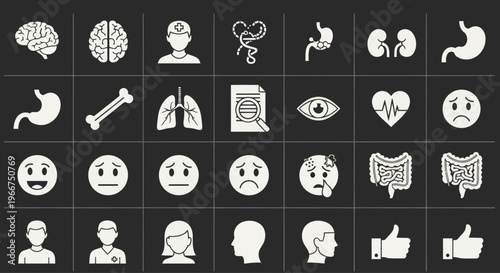 Medical Icons Set: Human Anatomy, Organs, Emotions, Health & Science Symbols