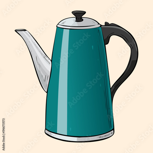 Tall dark teal coffee pot with sleek handle for professional barista brewing and elegant kitchen beverage service - Vector Illustration