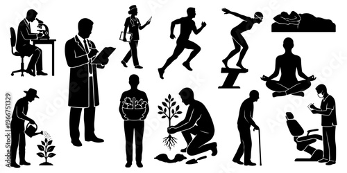 Health Medicine Sport Lifestyle Silhouette Set