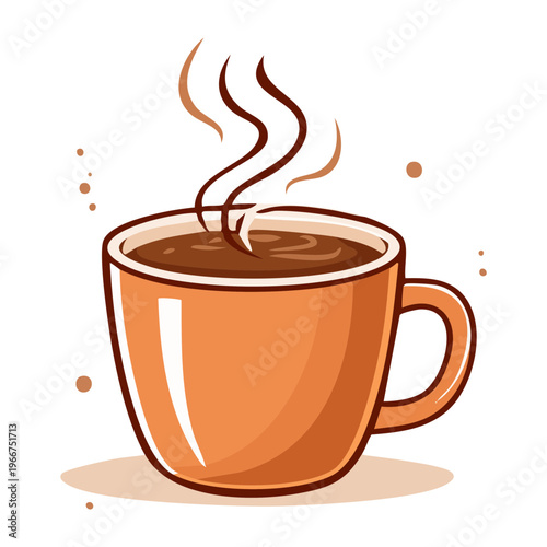 Brown tea cup with rising steam for relaxing break time and warm beverage service in a cozy bistro - Vector Illustration