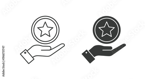 Simple vector illustration of a hand presenting a star token representing loyalty and reward.