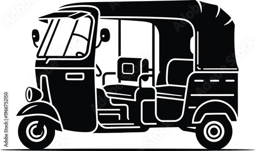 Black and white of a three-wheeled auto rickshaw three wheeler vehicle 1 transportation