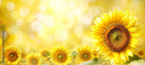 Bright sunflowers blooming in a sunny field, highlighting seeds against a clear blue sky backdrop.