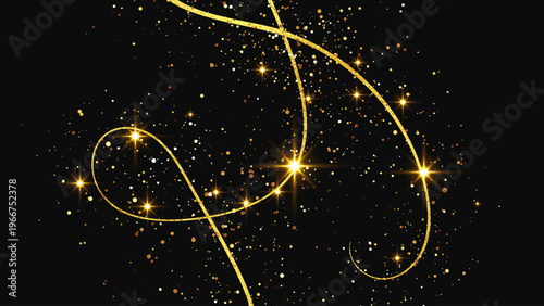 Gold glittering confetti wave and stardust