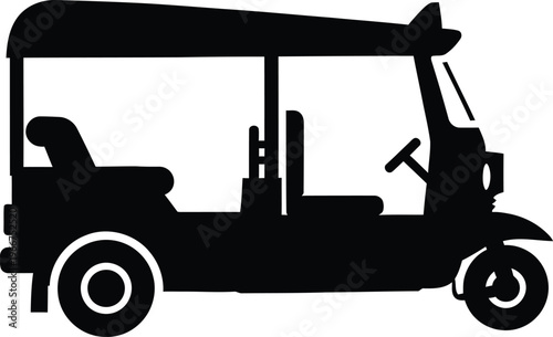 Black silhouette of a three wheeled auto rickshaw tuk silhouette auto rickshaw three wheeled vehicle