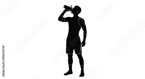 Man in athletic wear drinking from a bottle in a dynamic vector graphic illustration