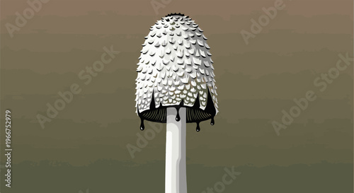 Detailed illustration of a shaggy ink cap mushroom with droplets falling