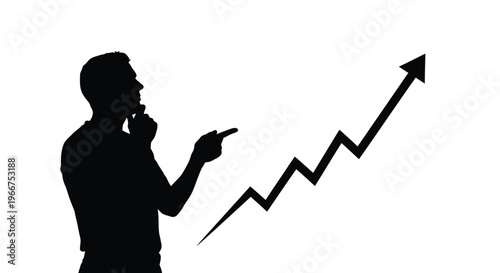 Businessman pointing at growing graph with arrow indicating success and growth strategy