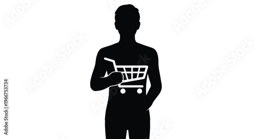 Silhouette of a man holding a shopping cart in a vector graphic illustration design