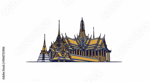 Ornate, multi-tiered golden temple complex with spired structures