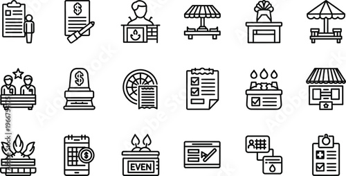 Collection of minimalist line art icons representing various outdoor structures and elements