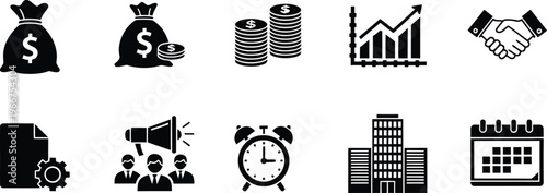 Business and finance icons a comprehensive collection representing growth success and economic activity