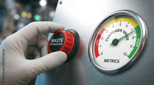 Waste Optimization Concept 3D Illustration of Hand Turning Dial for High Customer Value